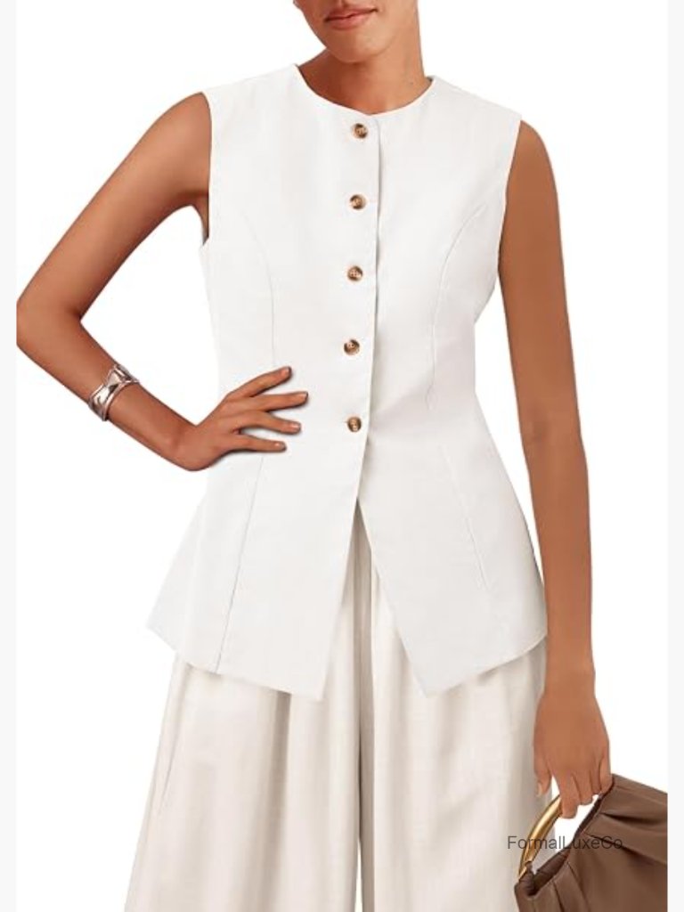 Sleeveless Blazer Vest Women Business Casual Suit Waistcoat Summer Tops